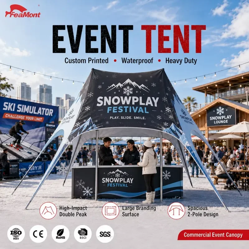 FEAMONT Showroom Star Tent Double Pole Tension Marquee for Japan Ski Season Outdoor Display Promotional Star Shade