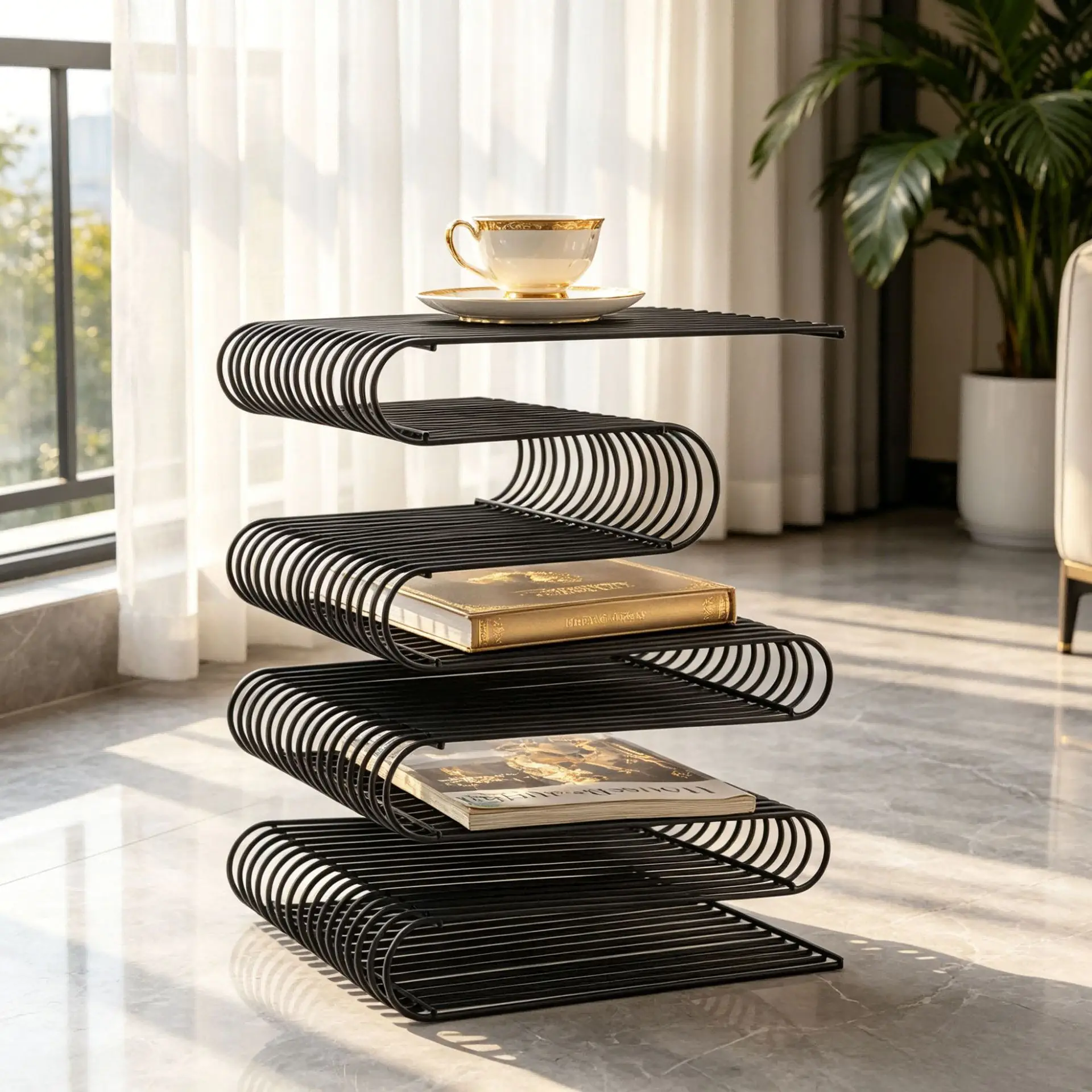 Storage bookshelf Nordic wrought iron small coffee table simple modern creative sofa side table living room balcony newspaper