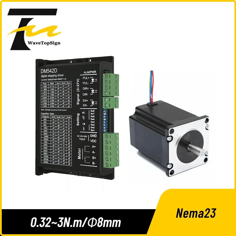 wavetopsign Nema23 57hs 2 Phase 1.8° Hybrid Stepper Motor 57hs Series And Stepper Driver Dm542d