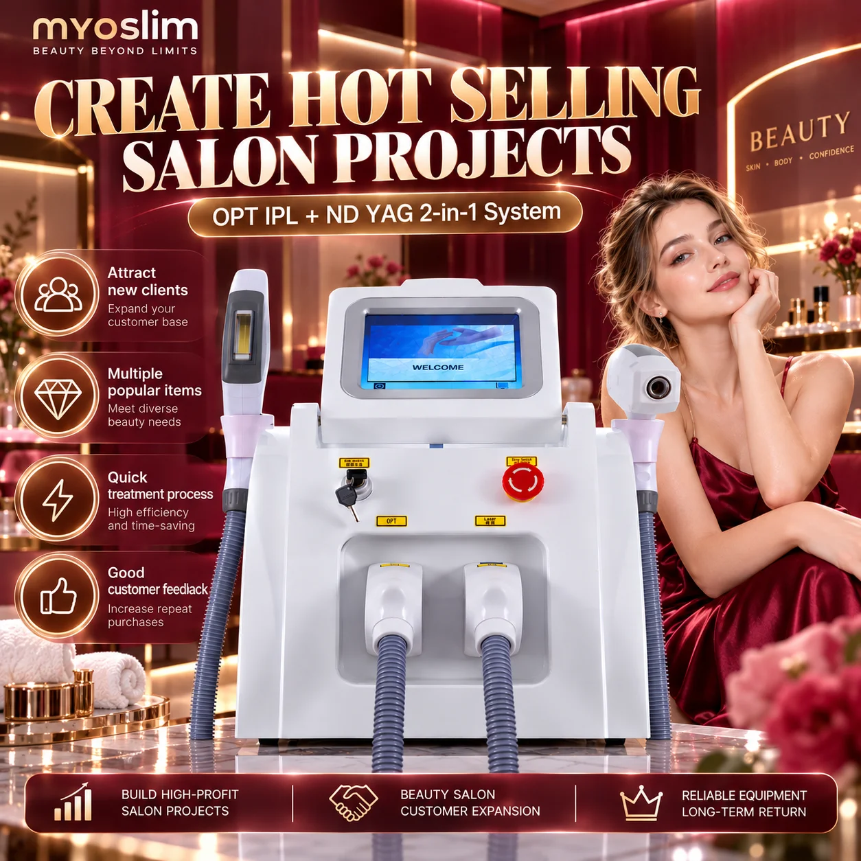 2 In 1 OPT IPL ND‑YAG Laser Equipment Freezing Point Hair Remover Tattoo Freckle Eyebrow Removal Skin Brightening Machine