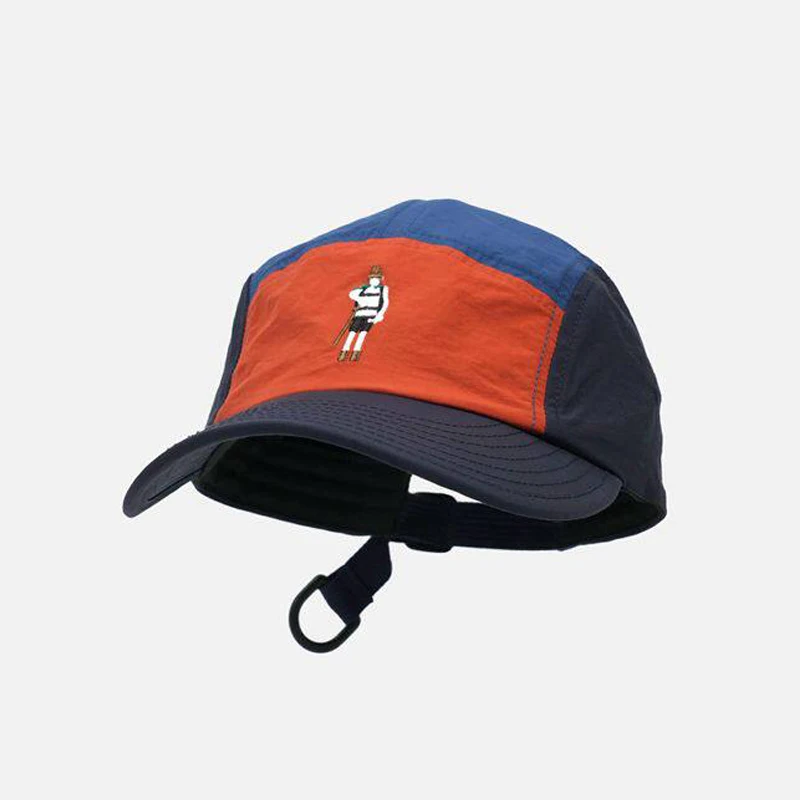 American Vintage Figure Embroidered 5-Panel Color Block Quick Dry Short Brim Cap, Unisex Mountain Outdoor Sun Visor Hat