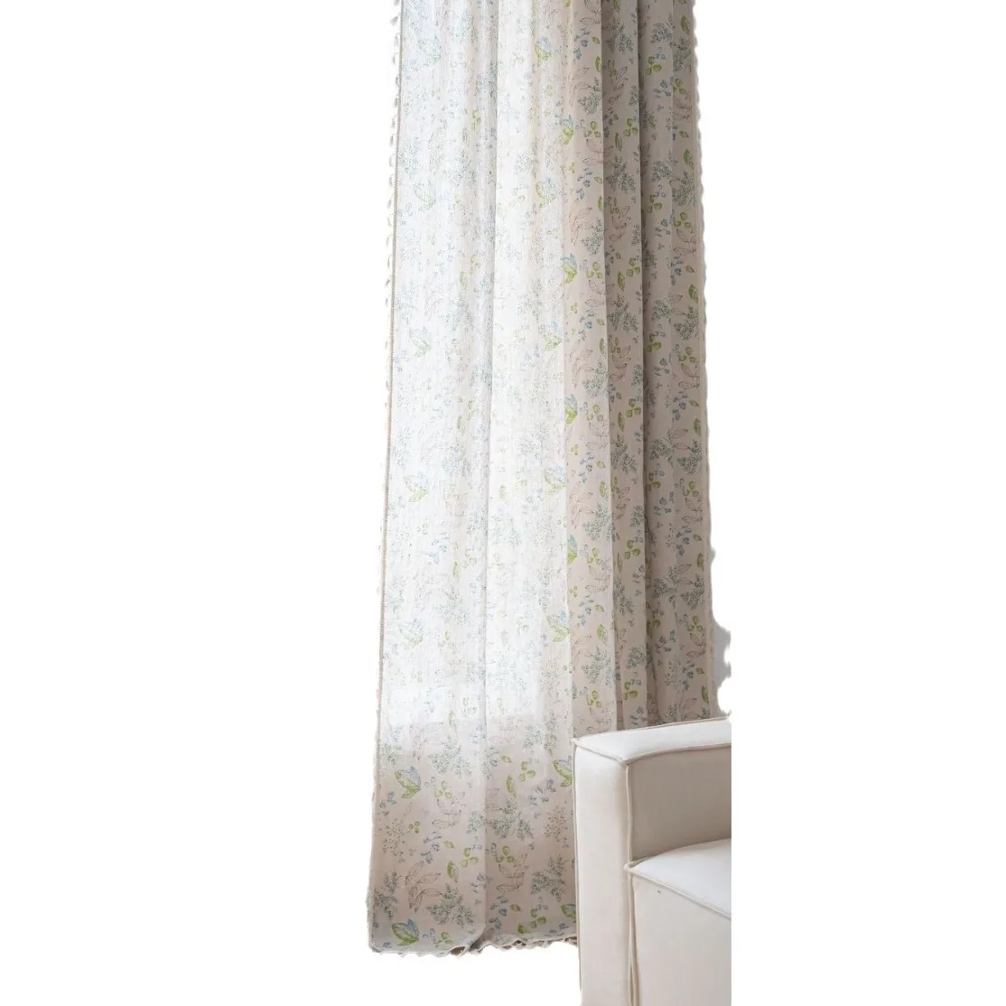 Curtain S8 finished product green leaf floral print tassel window kitchen curtain semi-shading bay window