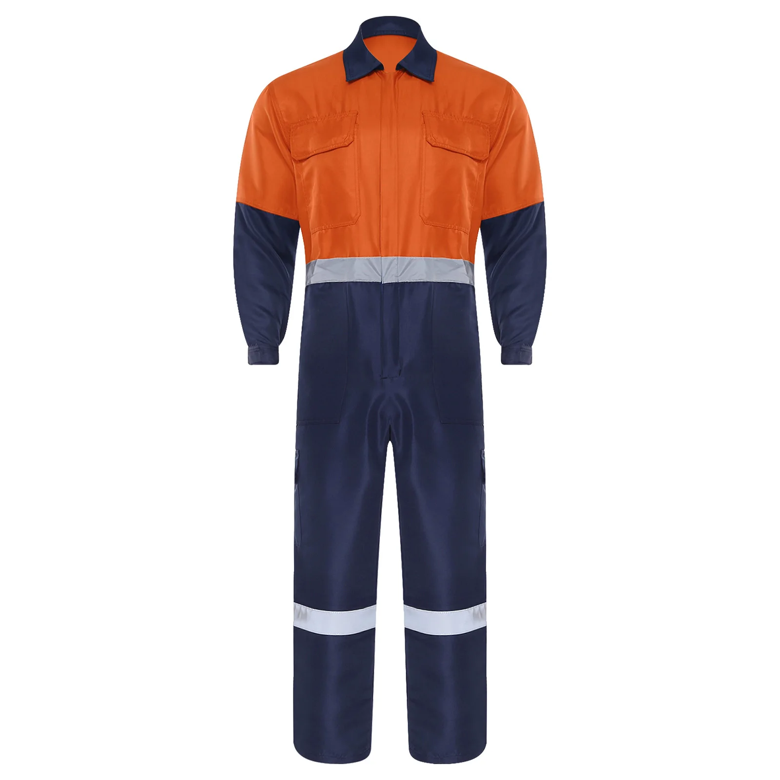 أفرول رجالي احترافي متعدد الجيوب بتصميم عاكس للضوء وسحاب أمامي، بدلة عمل كاملة للملابس الصناعية