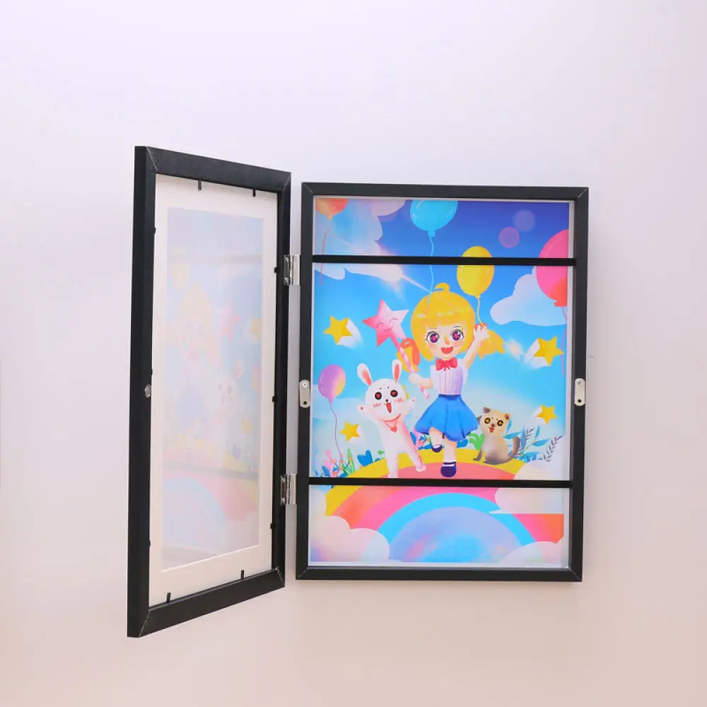 A4 Front Opening Magnetic Art Frame Wood Picture Holder For Kids Artwork Drawing Certificate Exhibition Home Organizer