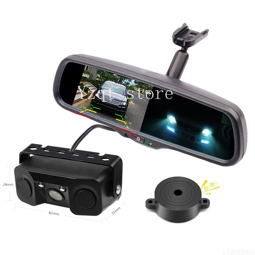 High definition 4.3 inch car rearview mirror display + 3 in 1 parking radar sensor reversing camera