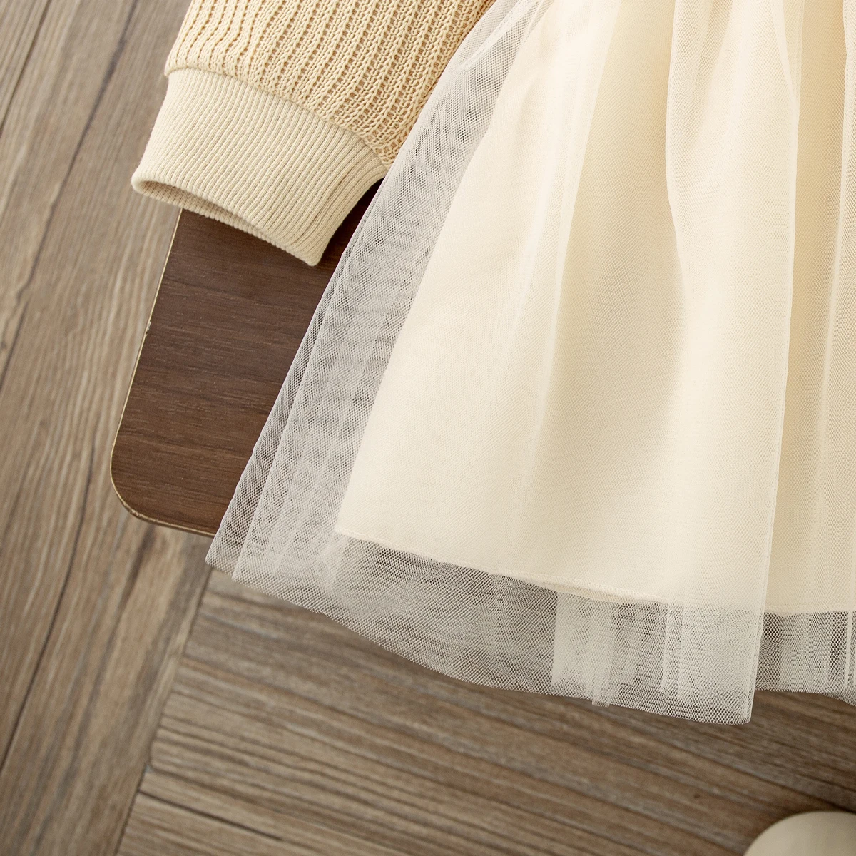 Neuheit Frühling Herbst Kleinkind Mädchen Prinzessinnenkleid mit Schleifendetail Strick Langarm Tüllkleid für Mädchen Geburtstagsfeier – Detail 8