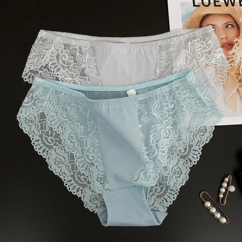 

Pure Cotton Panties Hollow Out Transparent Lace Underwear Women's Thin Mid High Waist Briefs Soft Large Size Triangle Shorts