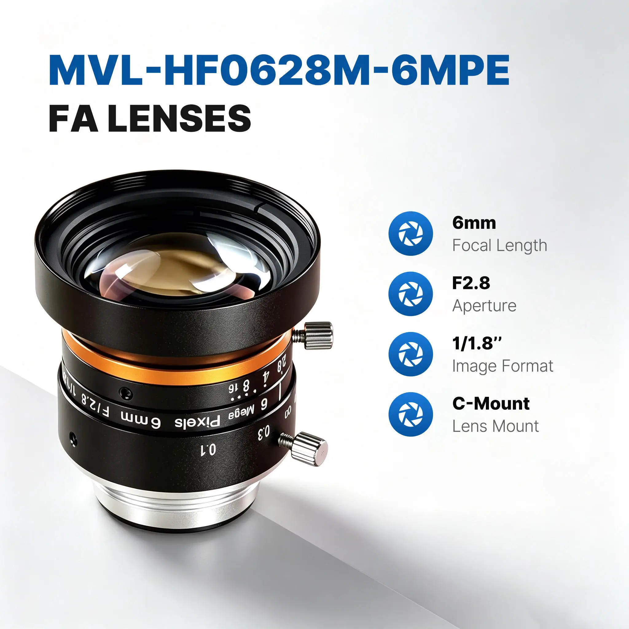 HIKROBOT 6MP FA Machine Vision Lens MVL-HF0628M-6MPE /0828/1228/1628/2528/3028/4028 C-Mount Fixed Focus Industrial Lens