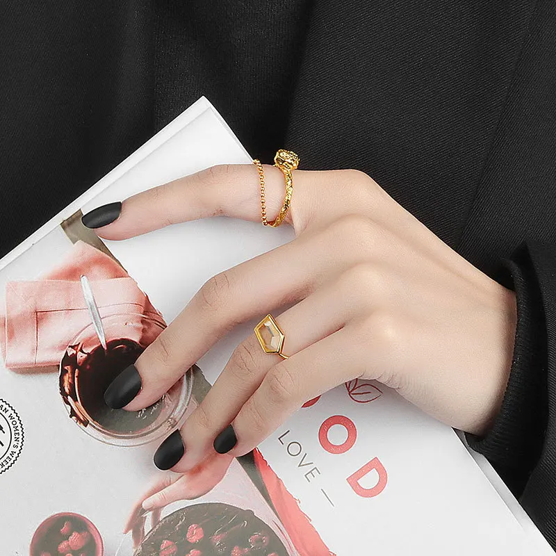 Silver Color Trendy Designed Personalized Textured Chain Ring Adjustable Irregularly Concave-Convex Bead Lava Party Ring