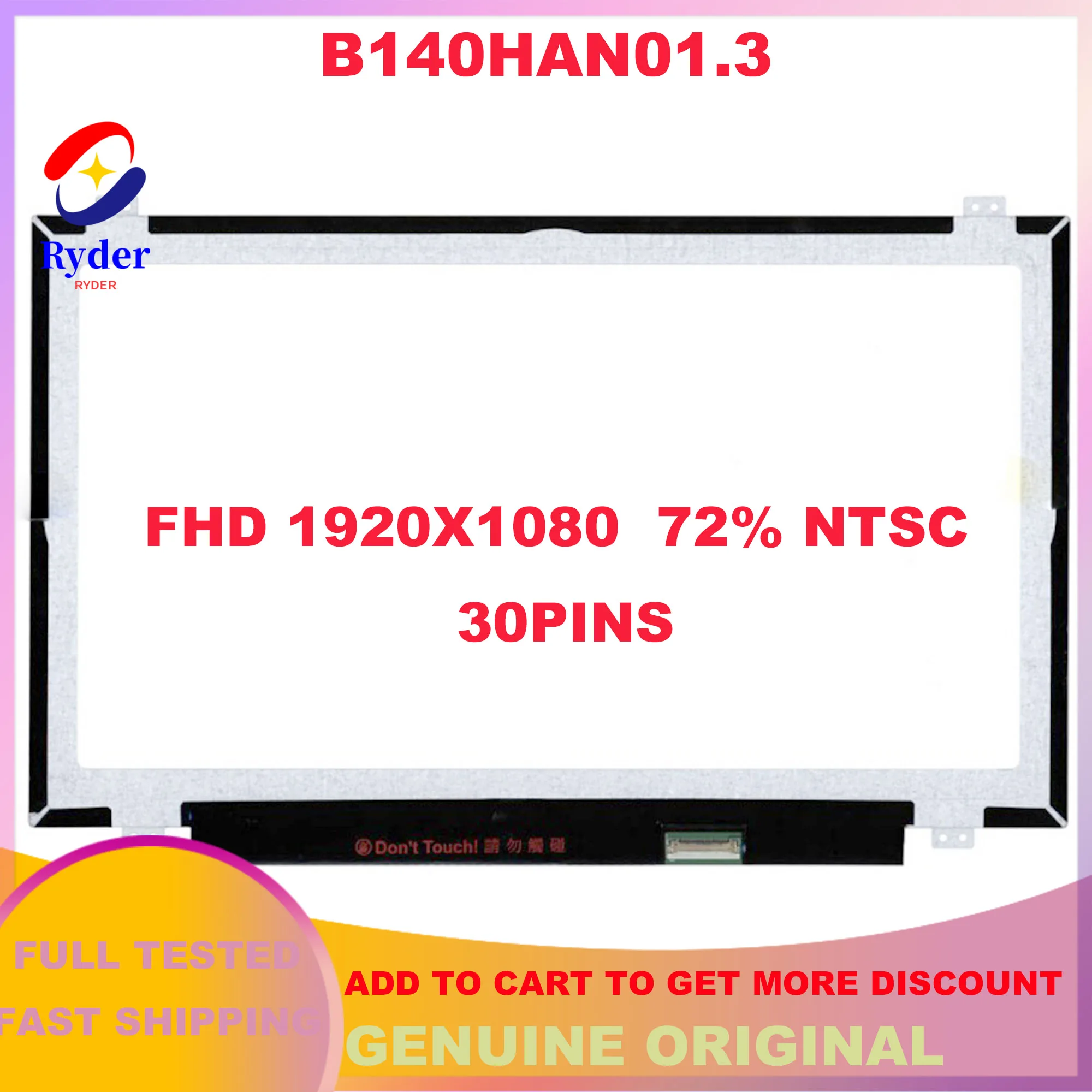 

14 Inch For AUO B140HAN01.3 DP/N: 0MNP4W LCD Screen EDP 30PINS 60Hz FHD 1920*1080 72% NTSC Laptop Replacement Display Panel