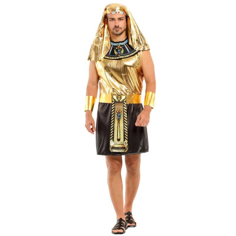 Men Halloween Egypt Traditional King Robe Costumes Egyptian Pharaoh Cosplay Carnival Purim Stage Show Role Play Bar Party Dress