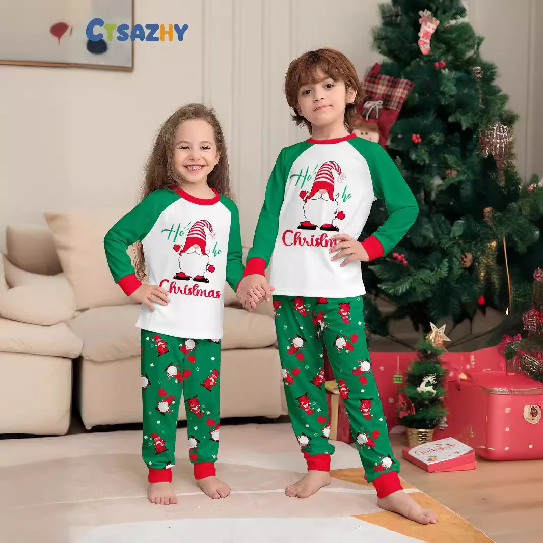 Green printed Santa Claus  clothing manufacturers straight  imitation  long sleeve  pajamas European American family clothing