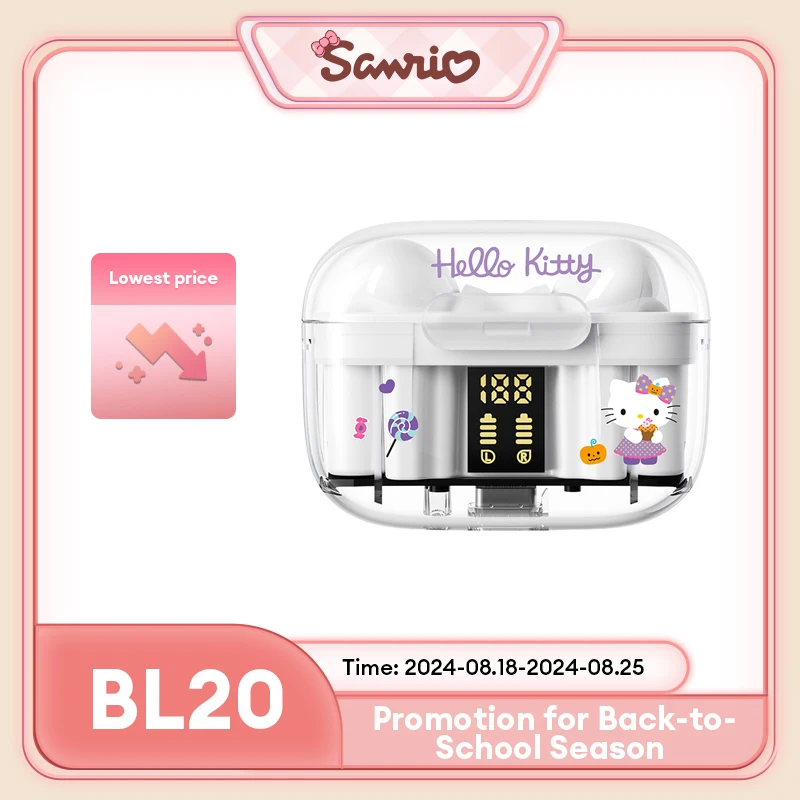 

Miniso Sanrio BL20 Bluetooth Wireless Earbuds Cute Hello Kitty Anime Earphones HIFI Sound Headphones New My Melody Pompom Purin