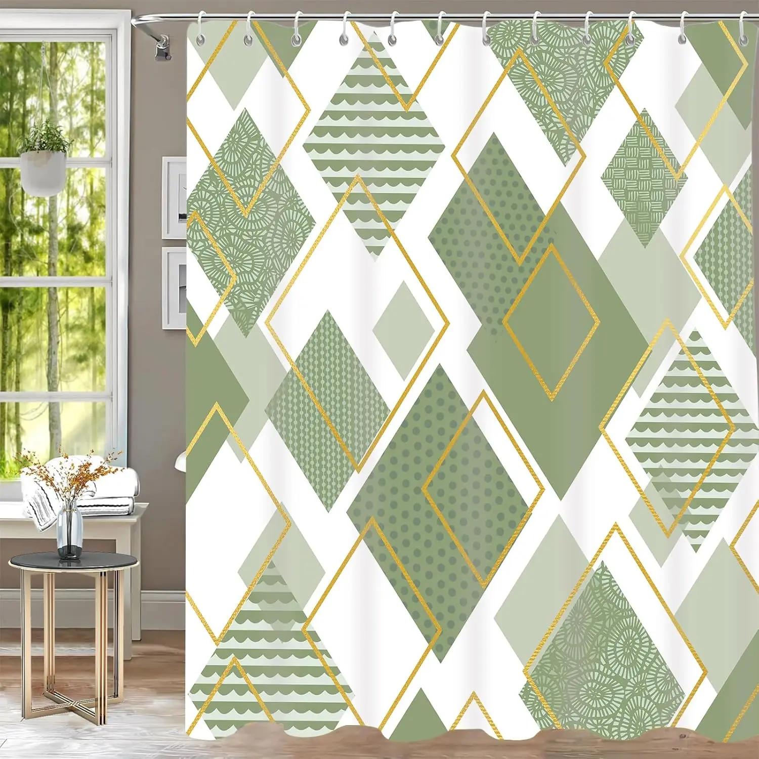 

Boho Shower Curtain, Geometric Shower Curtains, Modern Minimalist Art Decor, Fabric Waterproof Bathroom Bath Curtain Set