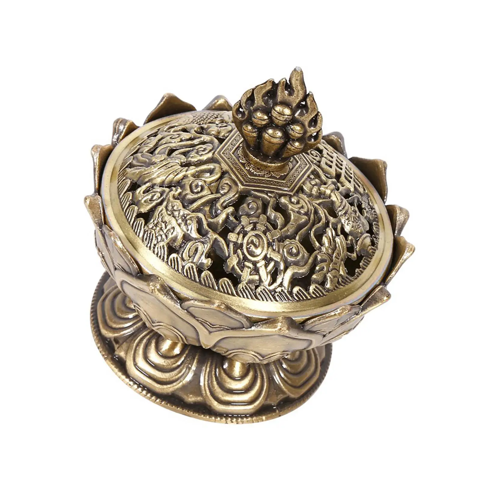 Small Zinc Alloy Bronze Holy Flower Incense Holder - 2 Colors, Buddhism Decor Metal Craft for Home