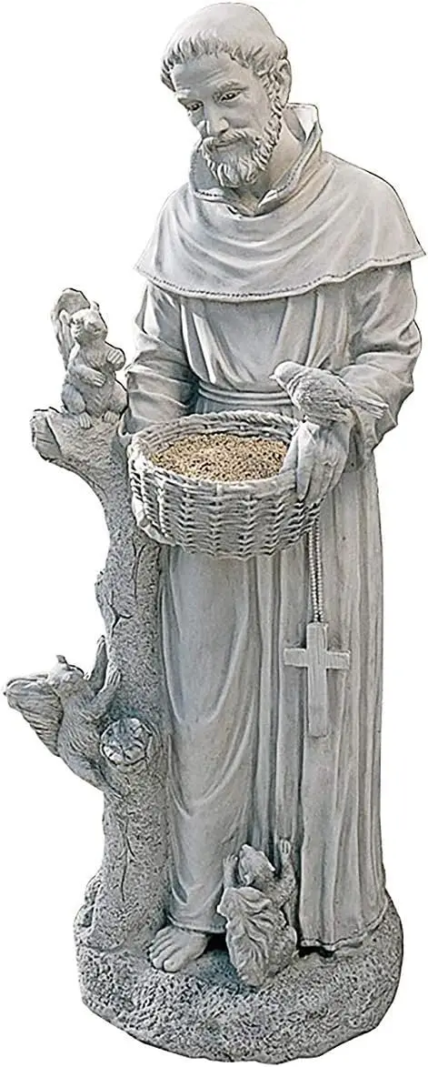 Toscano Nature's Nurturer Francis Assisi Religious Garden Decor Statue Bird Bath Feeder, Large, 37 inch, Cast Stone Resin, Antiq