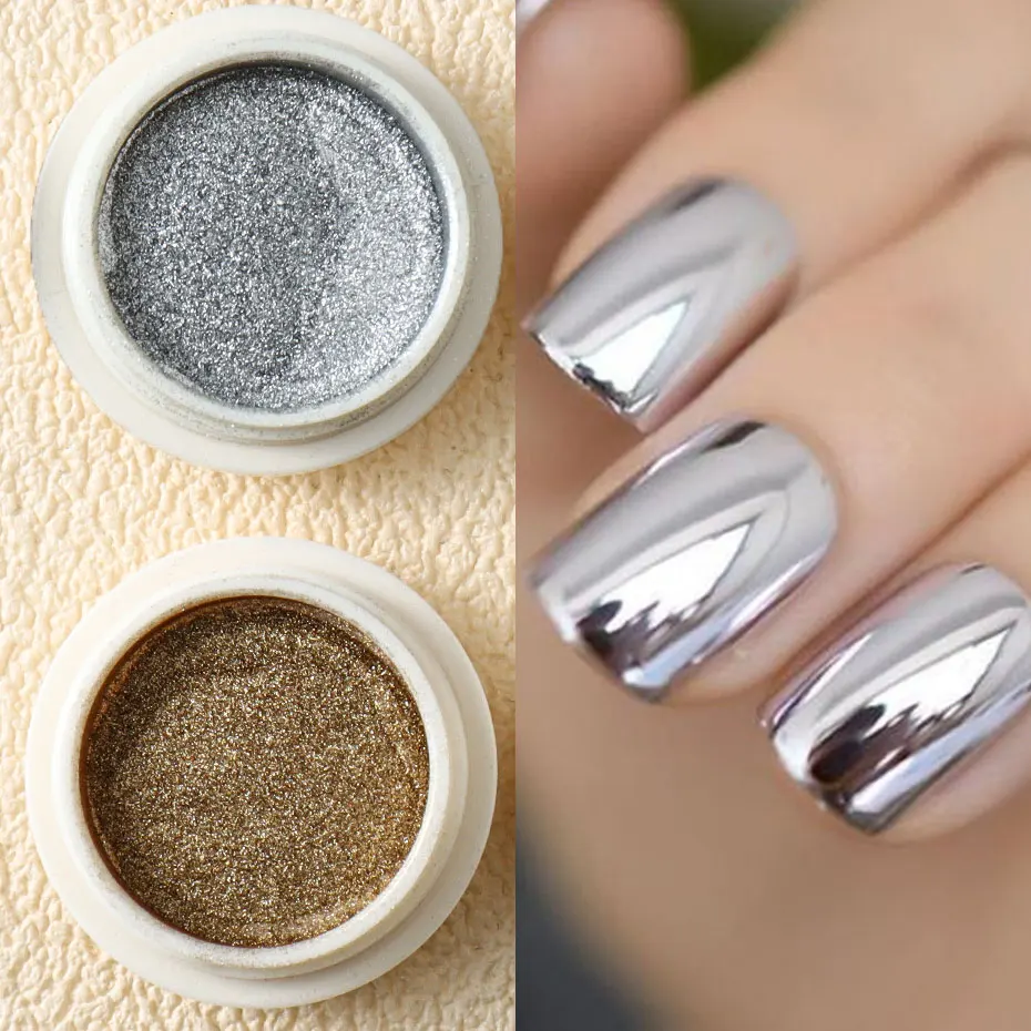 Polish Chrome Rubbing Pigment Flake Manicure Decor Gold Metallic Mirror Glitter Nail Art Dust Rose Gold Silver Powder UV Gel 6pc