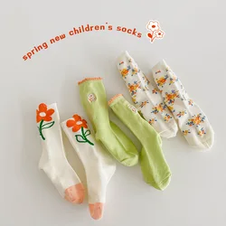 3 Pairs Girls Socks Kids Sweet Flowers Pattern Cotton Socks For Child Little Baby Infant Socks Spring