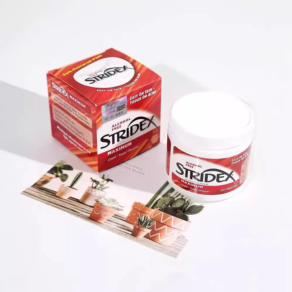 Stridex Cuscinetti per l'acne senza alcol di massima resistenza, 55 cuscinetti soft touch, combatte l'acne e i punti neri, puliscono i pori, passo singolo
