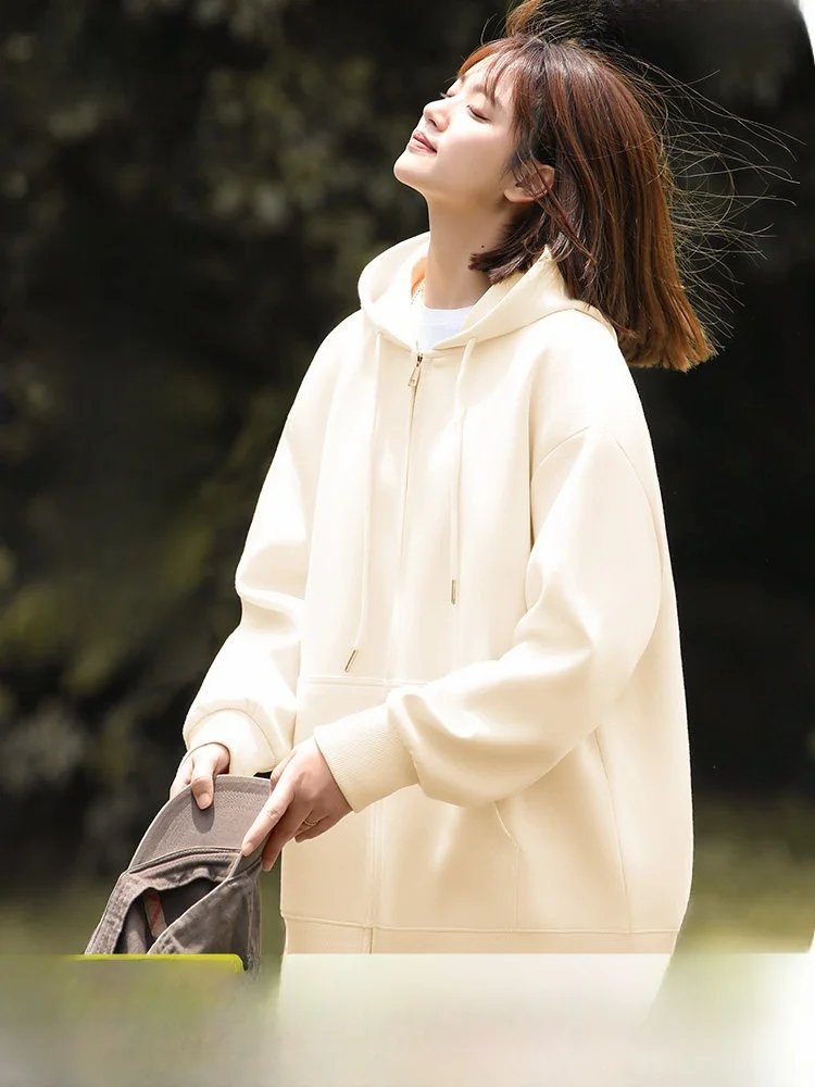 

Женская толстовка на молнии Snow Flying, свободный крой, в корейском стиле, для ранней весны, повседневная, из смесового хлопка и полиэстера, с длинными рукавами