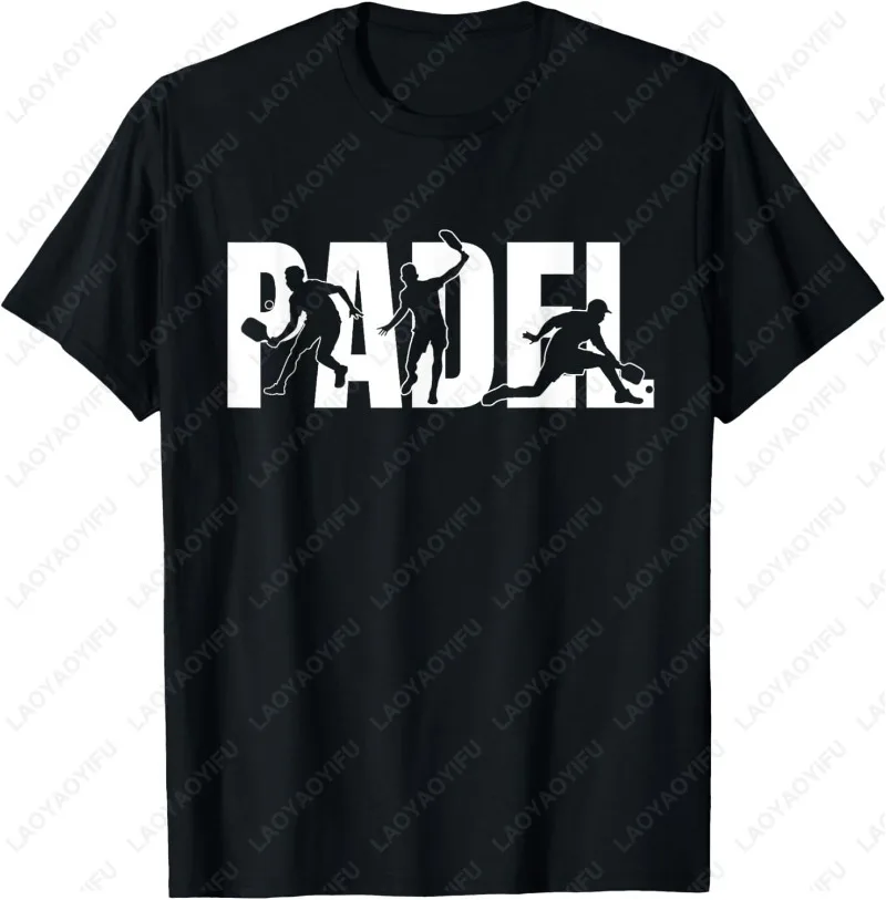 Padel Tennisspieler Silhouette Sportliebhaber Geschenk Baumwolle T-Shirt Kreativer Trend Sport Lässiger Stil Einfaches Camisetas Shirt für Männer