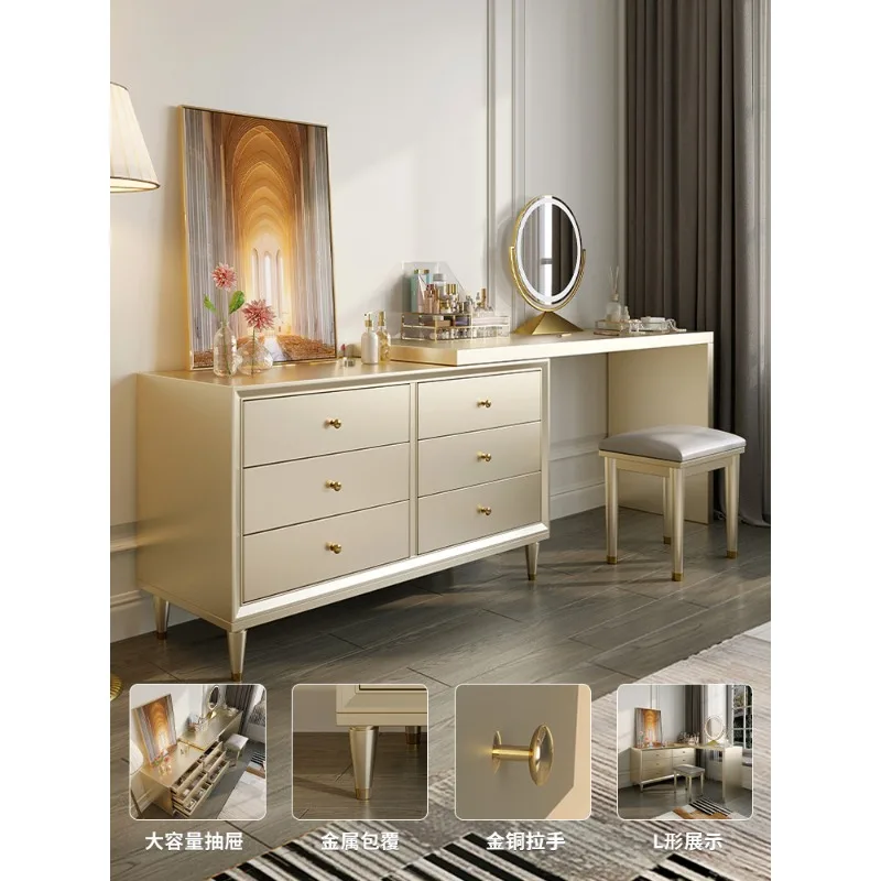 Schlafzimmer-Kommode mit integriertem Schminktisch für das Hauptschlafzimmer, kleiner Schminktisch für kleine Wohnungen, Schminkschrank aus Massivholz