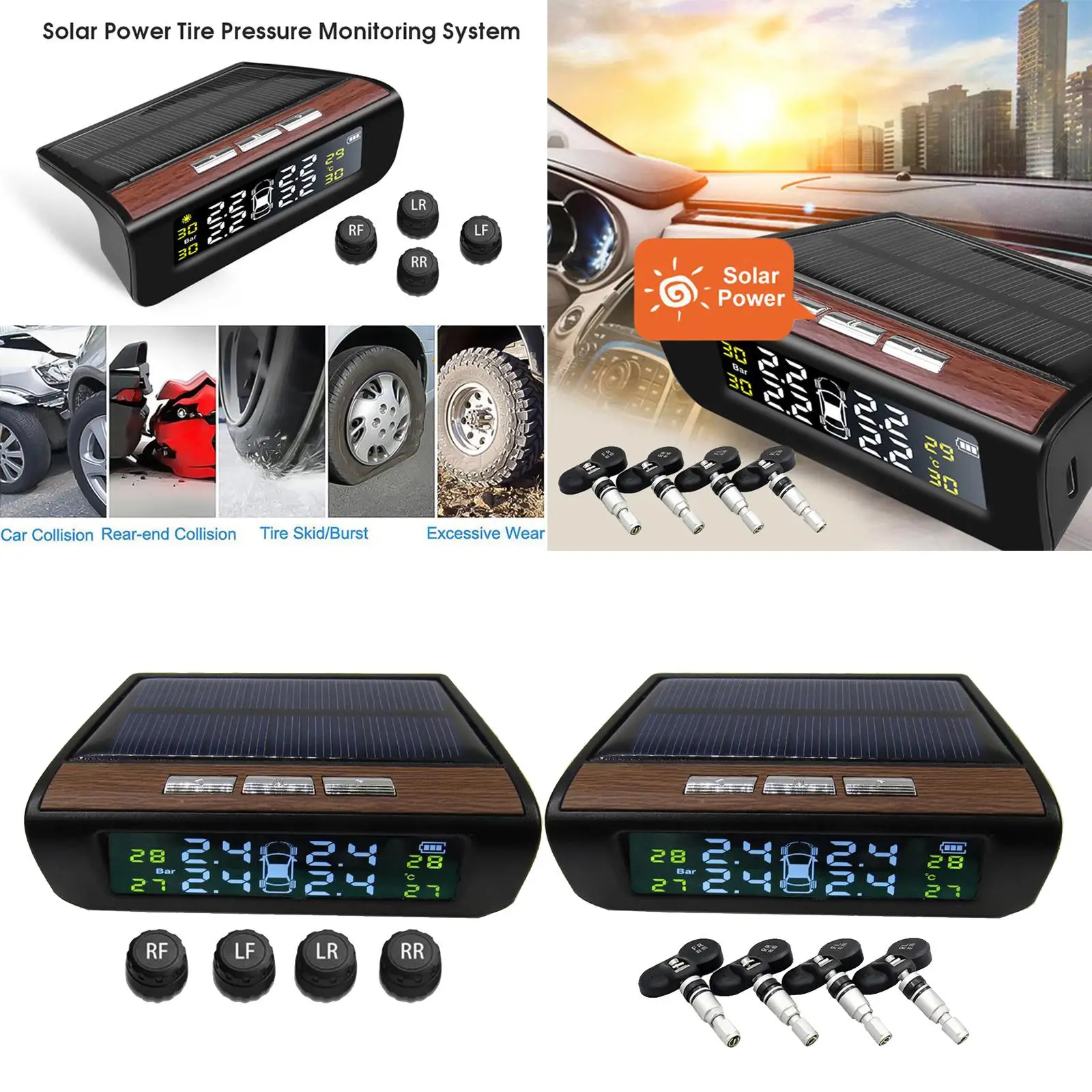 Car Tire Pressure Universal Tire Monitor with Solar and USB ,