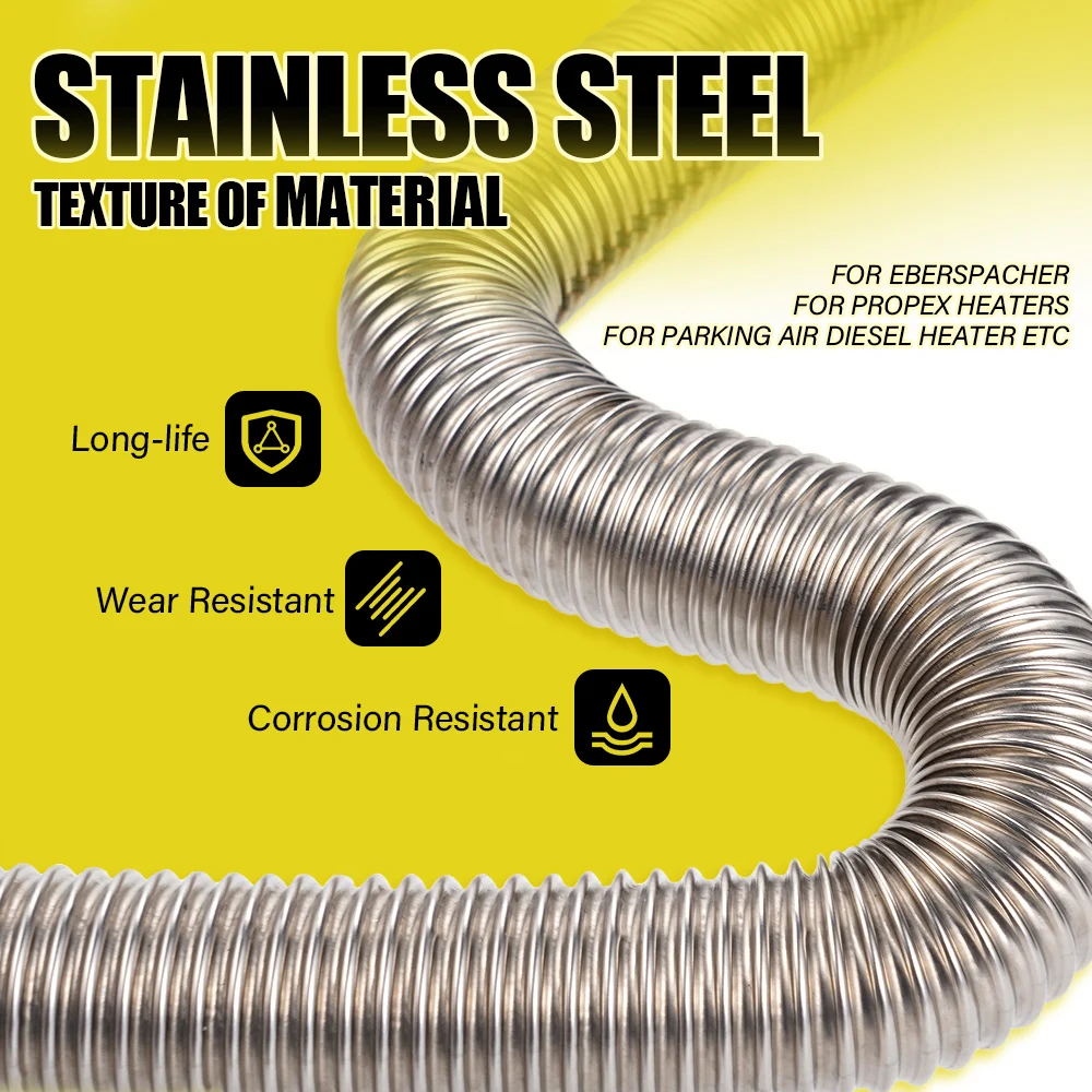 Diesel Heater Exhaust Pipe 25mm Stainless Steel High Temp Wear Resistant for 2KW 5KW 8KW Parking Heater Car RV Truck Boat