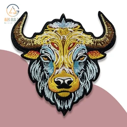 Gold Yak Cow Head Embroidery Patches for Clothing Cool Biker MC Rider Colorful Animal Badges for Vest Backpacks Caps Decoration