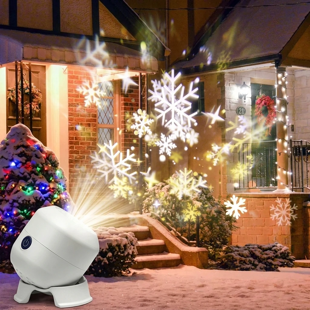 360° Rotating Dynamic Christmas Snowflake LED Projector Light USB Powered Indoor Projection for Room Festival Party Xmas Decor