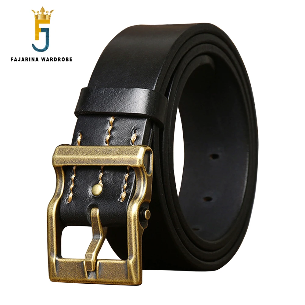 FAJARINA 3.9cm Width Men's Top Layer Pure Cowskin Belt Brass Pin Buckle Thickened Belts for Men N17FJ1240