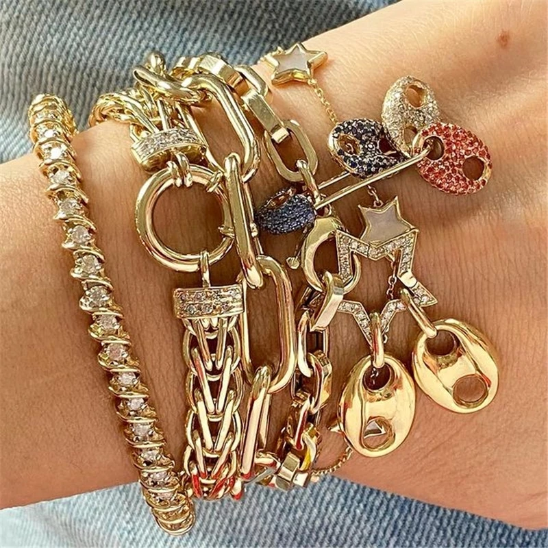 

Juya DIY 18K Gold Plated Decoration Carabiners Bolt Lock Clasps Accessories For Handmade Punk Mesh Chains Pendant Jewelry Making