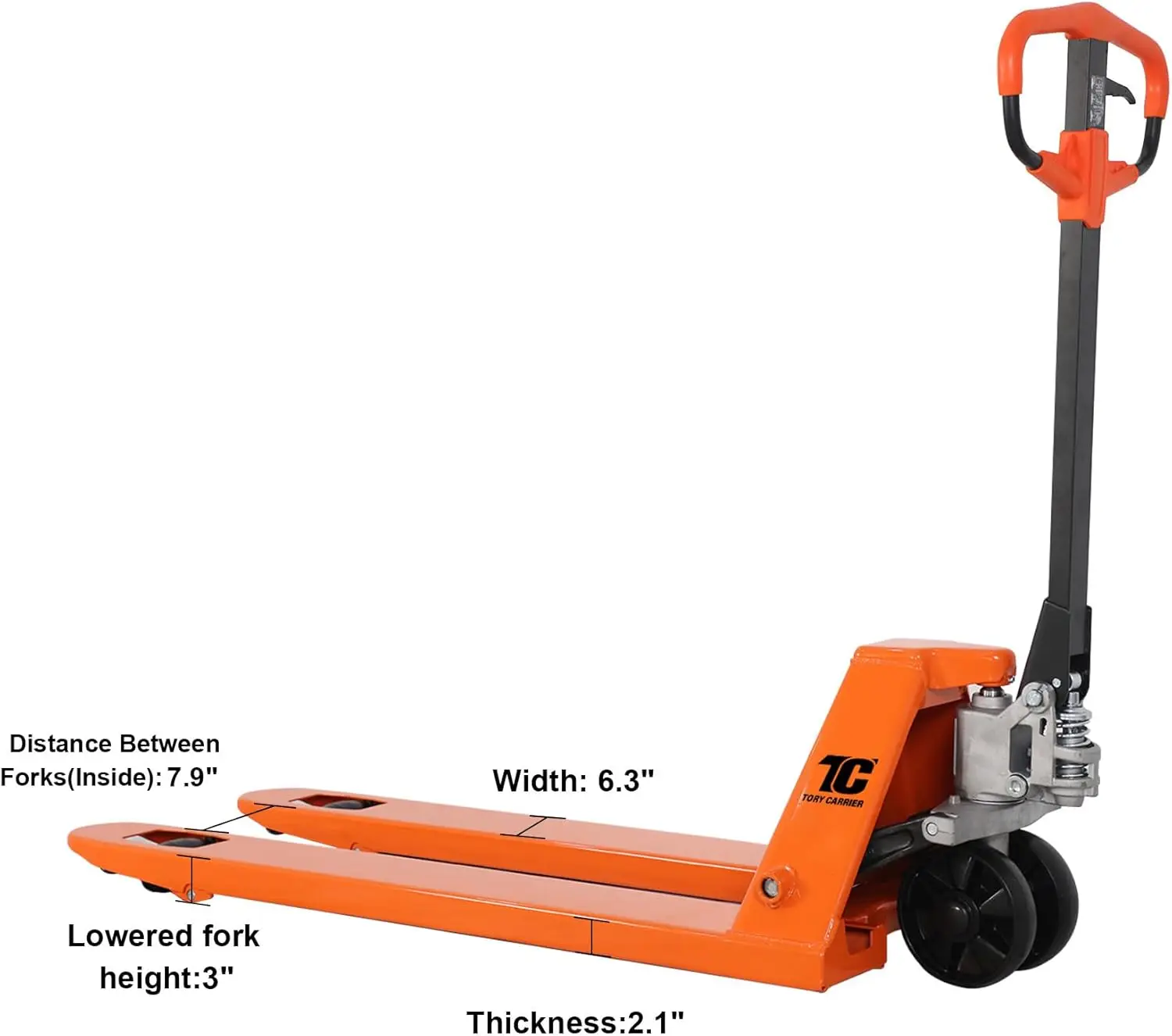 トーリーキャリア マニュアルパレットトラック 5500LBS 高耐荷重、21インチ x 48インチ 延長フォーク、工業用グレード ヘビーデューティーソリューション