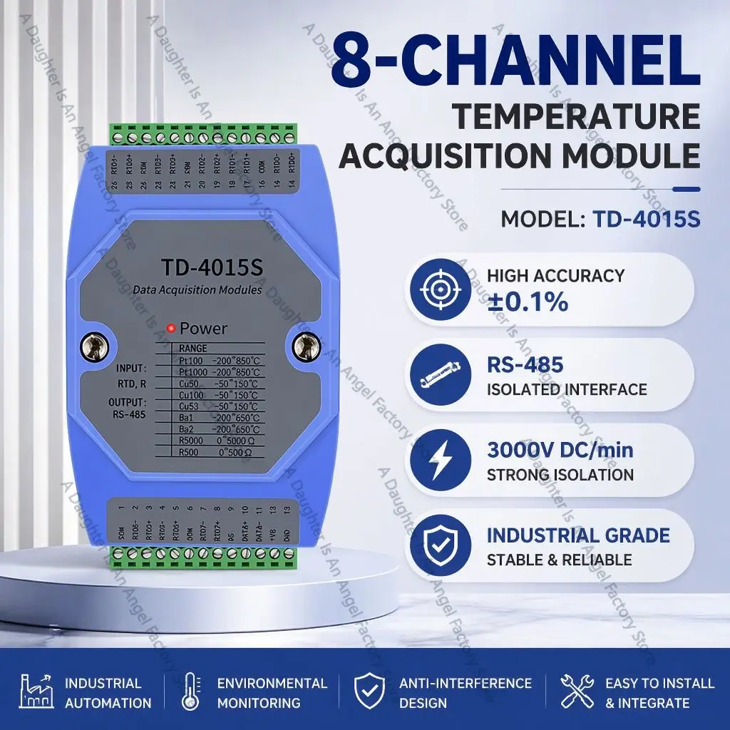 8-Channel PT100 RTD Temperature Acquisition Module RS485 Modbus Industrial