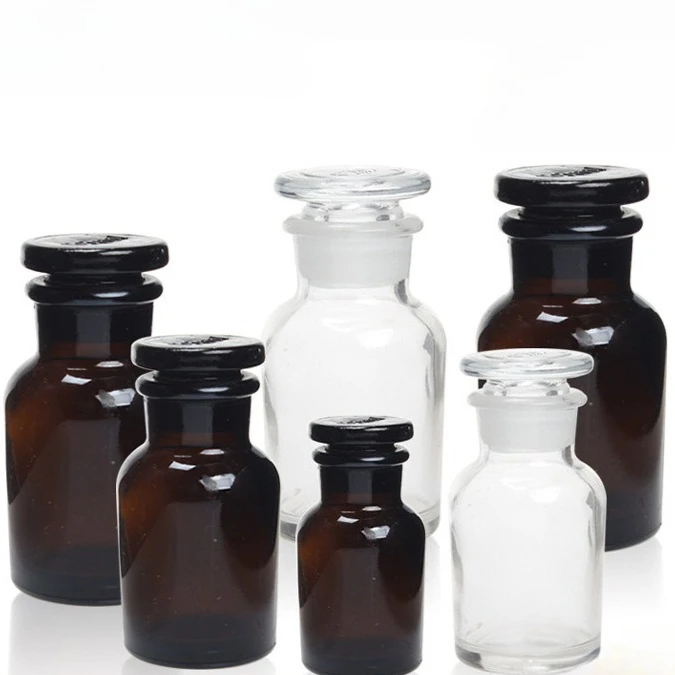 5PCS Ground Sealed Wide Mouth Glass Bottle Lab Sampling Subpackaging Jar Brown Shading Transparent Thick Body