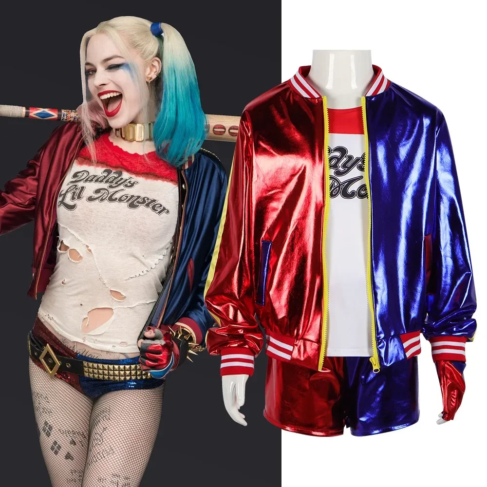 Vestido de Anime para adultos, disfraz de mujer, peluca de chica Quinn, camiseta, chaqueta Joker, disfraz de Halloween, accesorios de guantes para niños