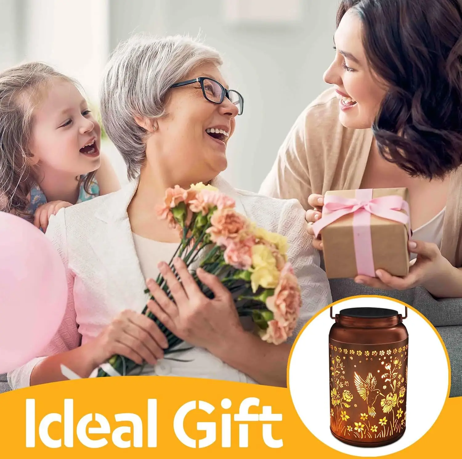 Solar Hummingbird Pattern Outdoor Projector Lantern, Waterproof Hanging Light For Living Room & Garden, Decorative Night Light I