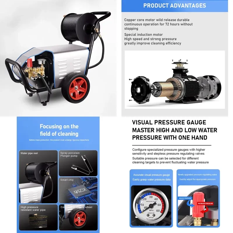 for New 9500W 33MPa 18L Min Heavy Duty Copper Pump Portable High Pressure Washer and Cleaner for Car Washes