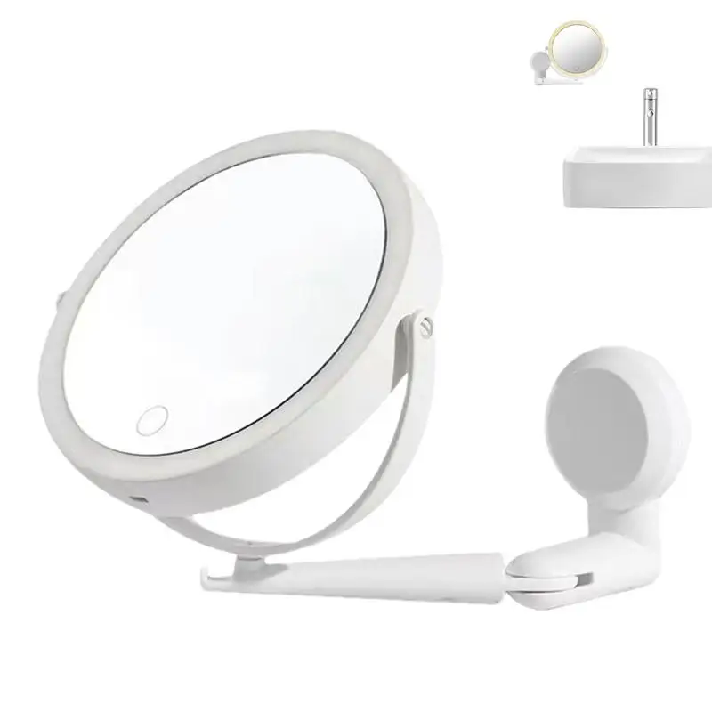 Lighted Makeup Mirror With Magnification 3X Lighted Bathroom Mirrors Wall Mounted 3 Colors Dimmable 360 Swivel Arm Touch Control