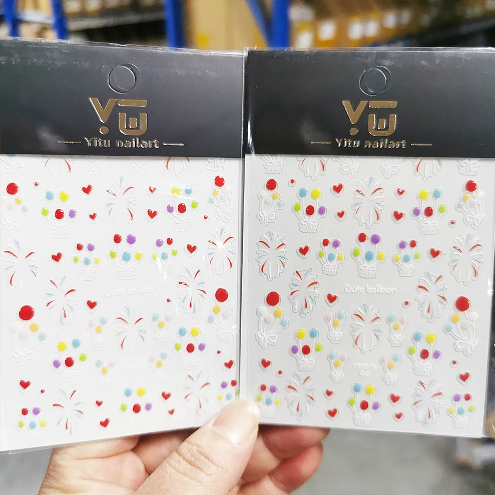 2 قطعة 5D الملونة الألعاب النارية بالون مسمار الفن ملصقات لطيف الدوبامين تزهر الألعاب النارية هلام بالون مسمار صائق تنقش مسمار ديكور #4