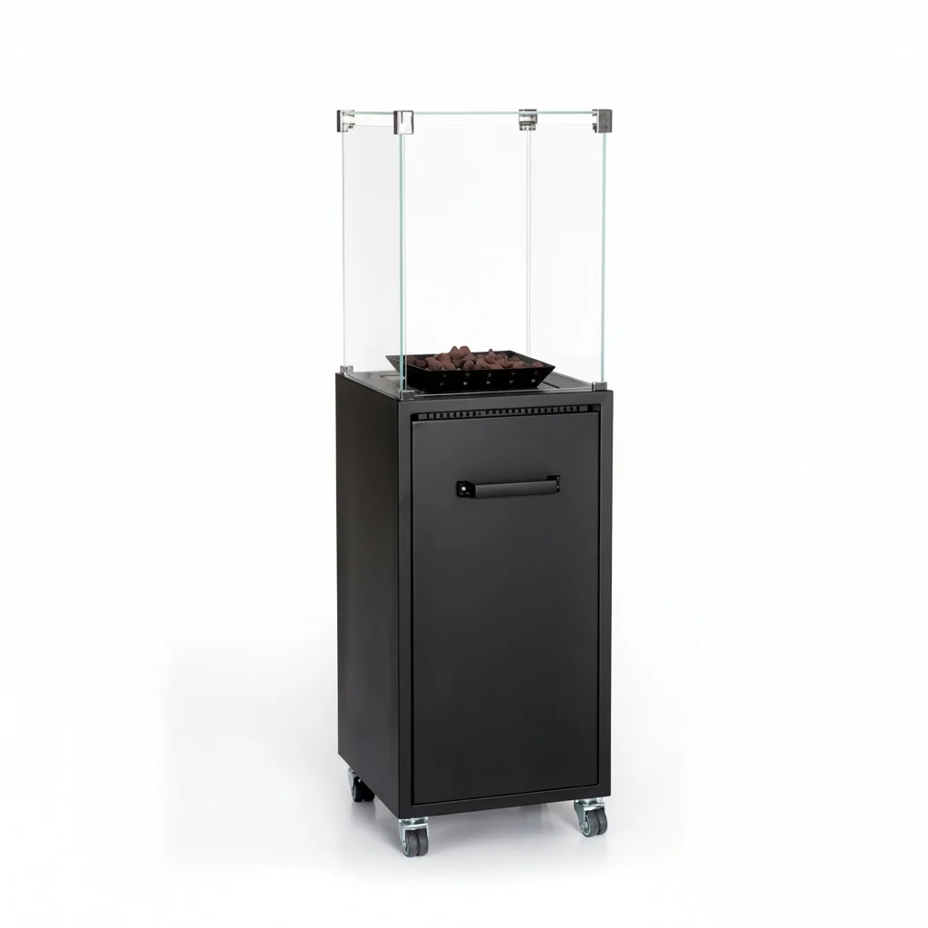 

Freestanding Gas Fireplace, Ventless Natural Gas Heater, 430x430x1400mm, Mild Steel and Tempered Glass, Indoor Outdoor Fire Pit