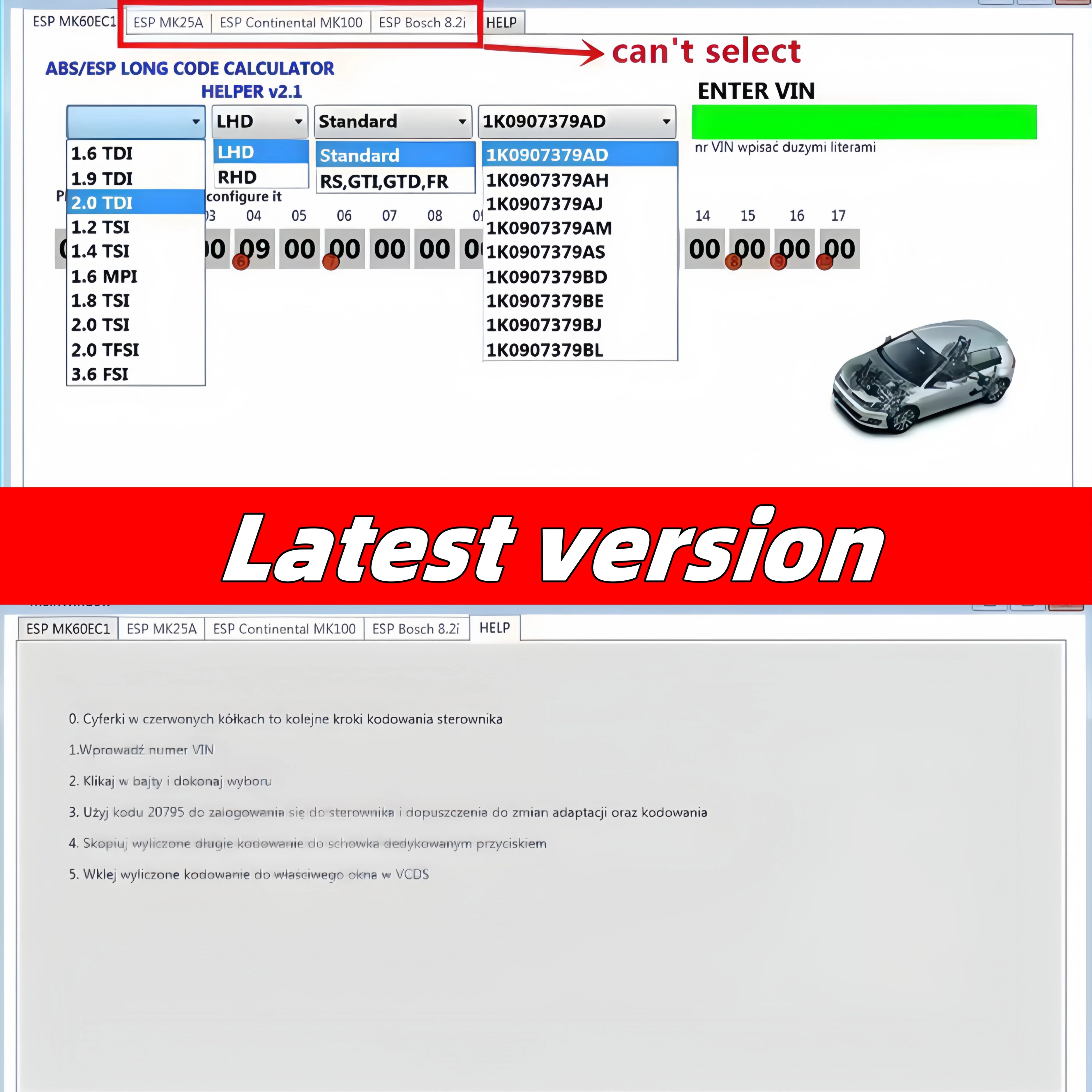 

[2025 Updated]Volkswagen MK60EC1 ABS/ESP Long Coding Calculator Software | Unlimited Installations + Installation Video Tutorial