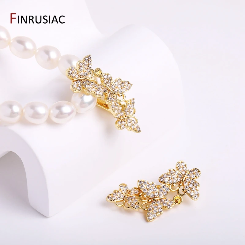 11 Types 18K Gold Plated Shiny Zircon Pearl Clasps Hooks For DIY Beaded Pearl Jewelry Making Connectors Fittings Wholesale