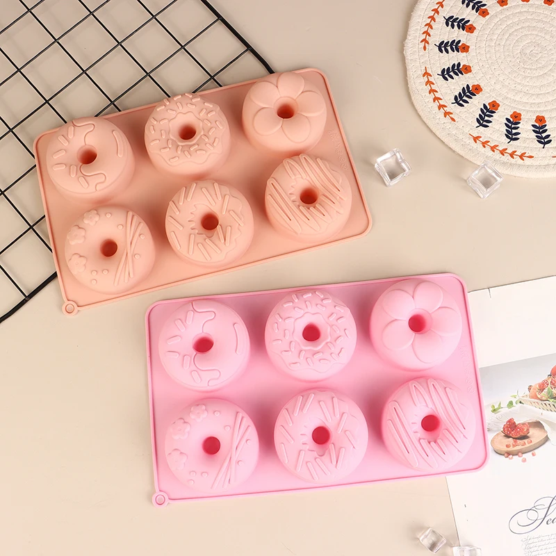 Molde de Donut Silicone Antiaderente, Molde De Chocolate De 6 Cavidades, Molde De Bolo De Pão De Pastelaria, Molde De Sobremesa, Bandeja De Cozimento DIY, Donut Making Tool