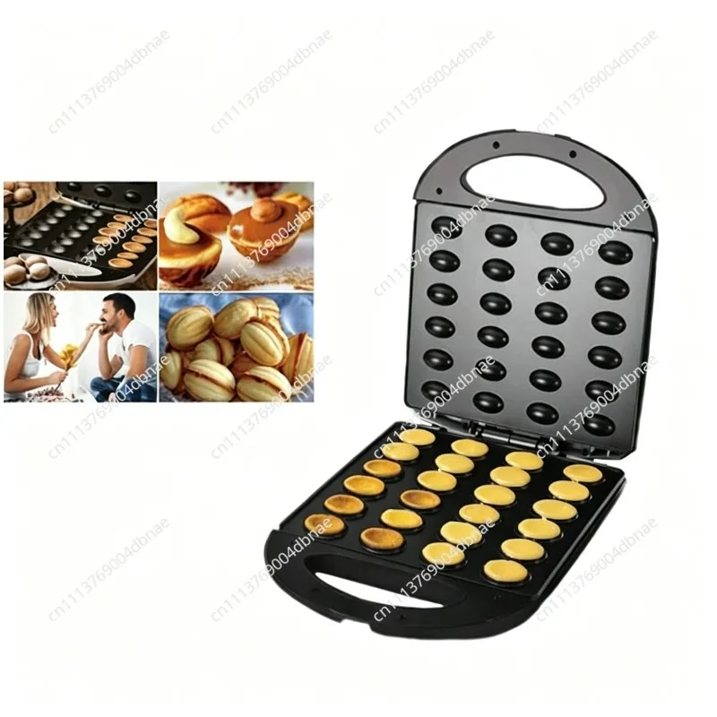 24 Hole Stainless Steel Electric Walnut Cake Machine Household Breakfast Walnut Non-Stick Nut Shape Mini Waffle Machine