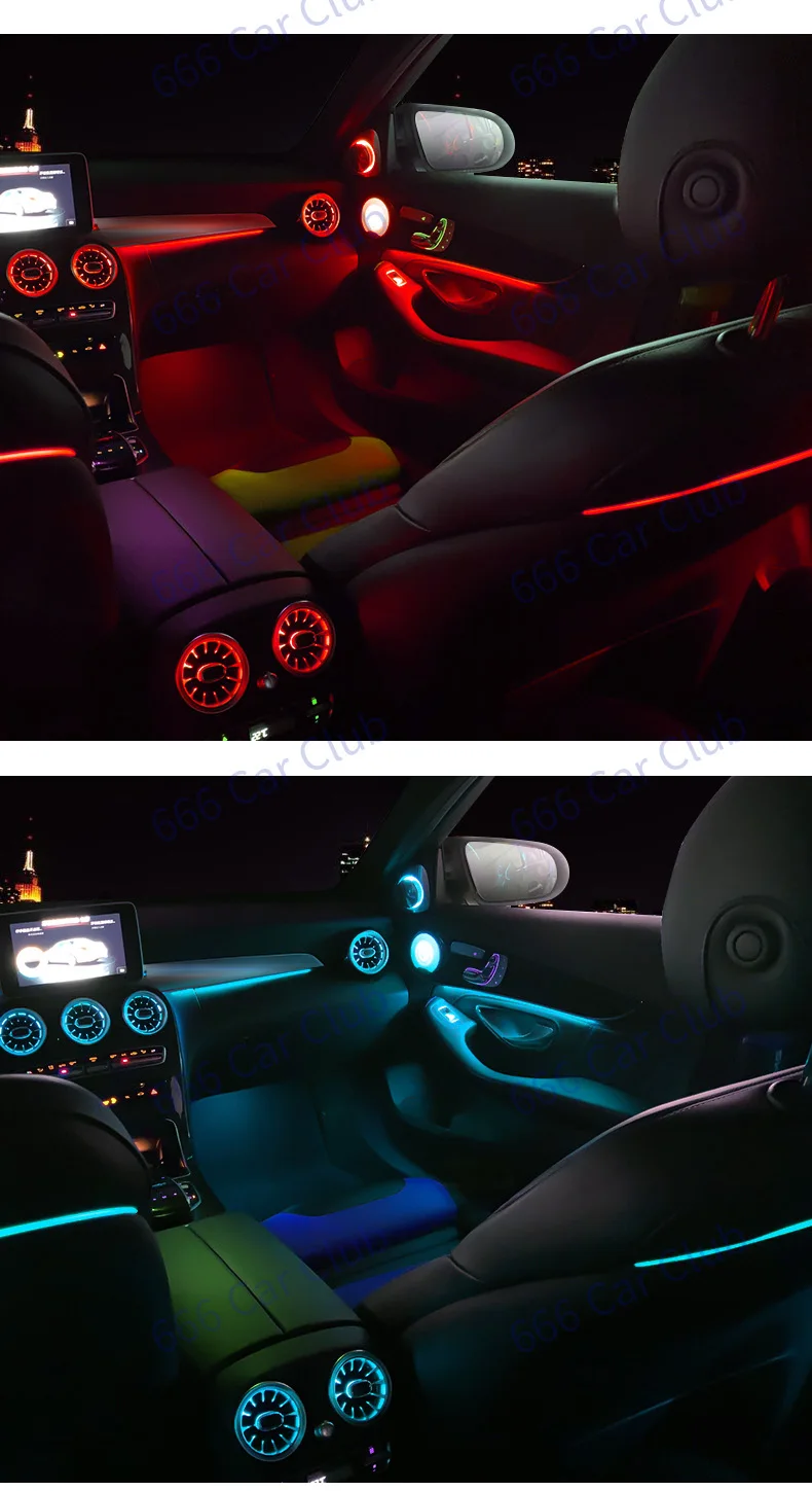 256 farbige LED-Lüftungsschlitze für Mercedes Benz C-Klasse W205 W447 W213 W156 W117 W176 Bluetooth APP-Steuerung Auto Düse Turbine Air Outlet – Detail 1