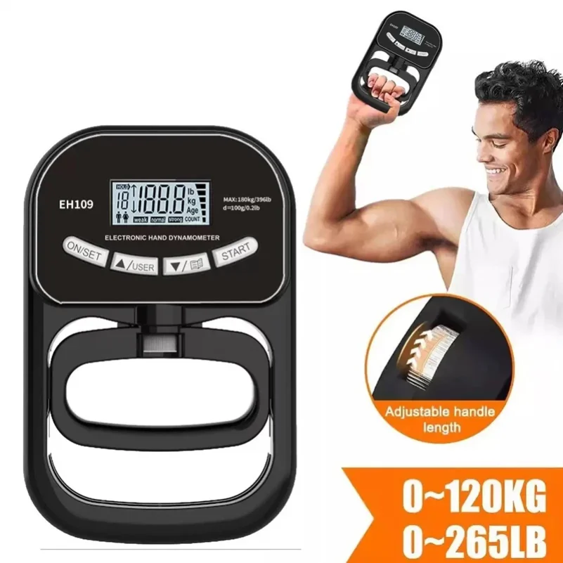 

Grip Strength Tester 265Lbs/120Kg Digital Hand Dynamometer Grip Strength Meter USB LCD Screen Hand Grip for Power Training