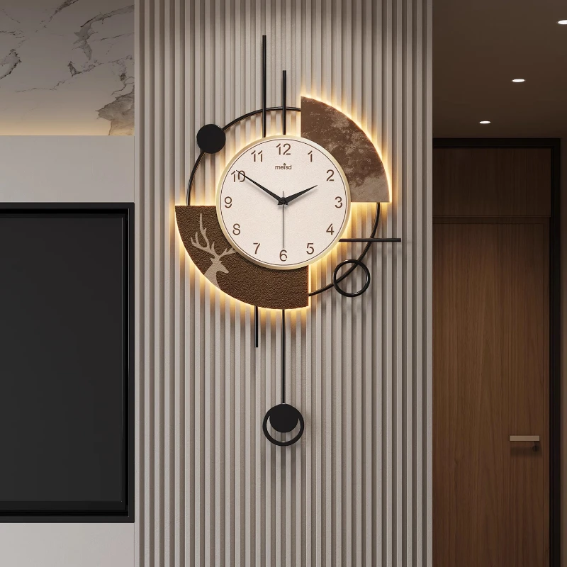 Modern Luxury Wall Clocks Living Room Battery Operated Luminous Interior Design Wall Clocks Metal Pendulum Horloge Home Decor