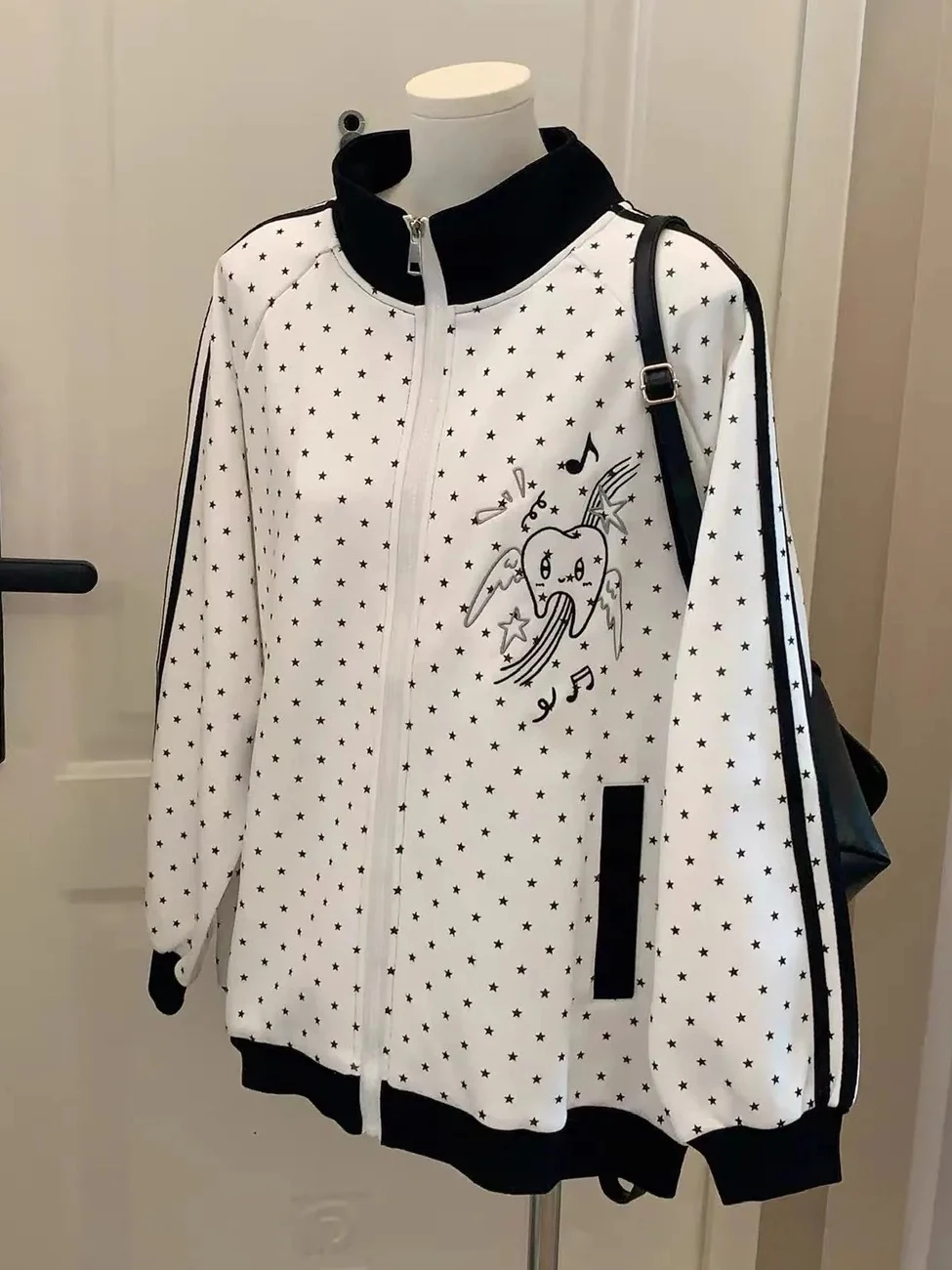 

Толстовка с капюшоном на молнии Cute Girl School orm Sle в полоску, длинный воротник-стойка, спортивный Jaet, осень-зима, японский Sle Fa...