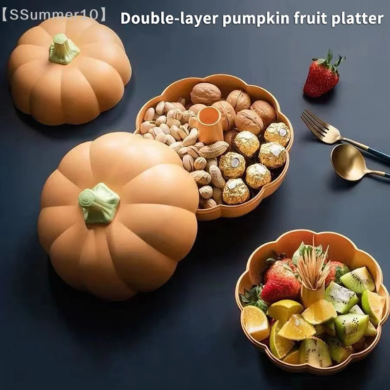 【SSummer10】Simulated Pumpkin Fruit Plate,Double-layer Fruit Box, Fruit Basket, Layered Design, Moisture-proof And Dust-proof【SS】